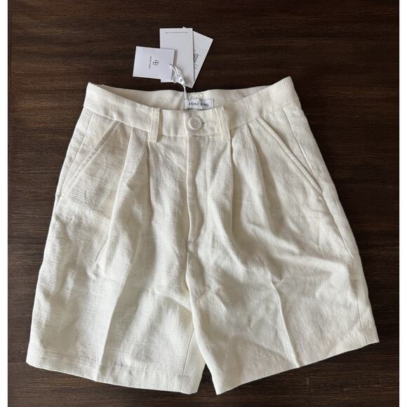 Anine Bing Pants - Anine Bing Carrie Pleated Linen Shorts Womens XS Off-White NWT